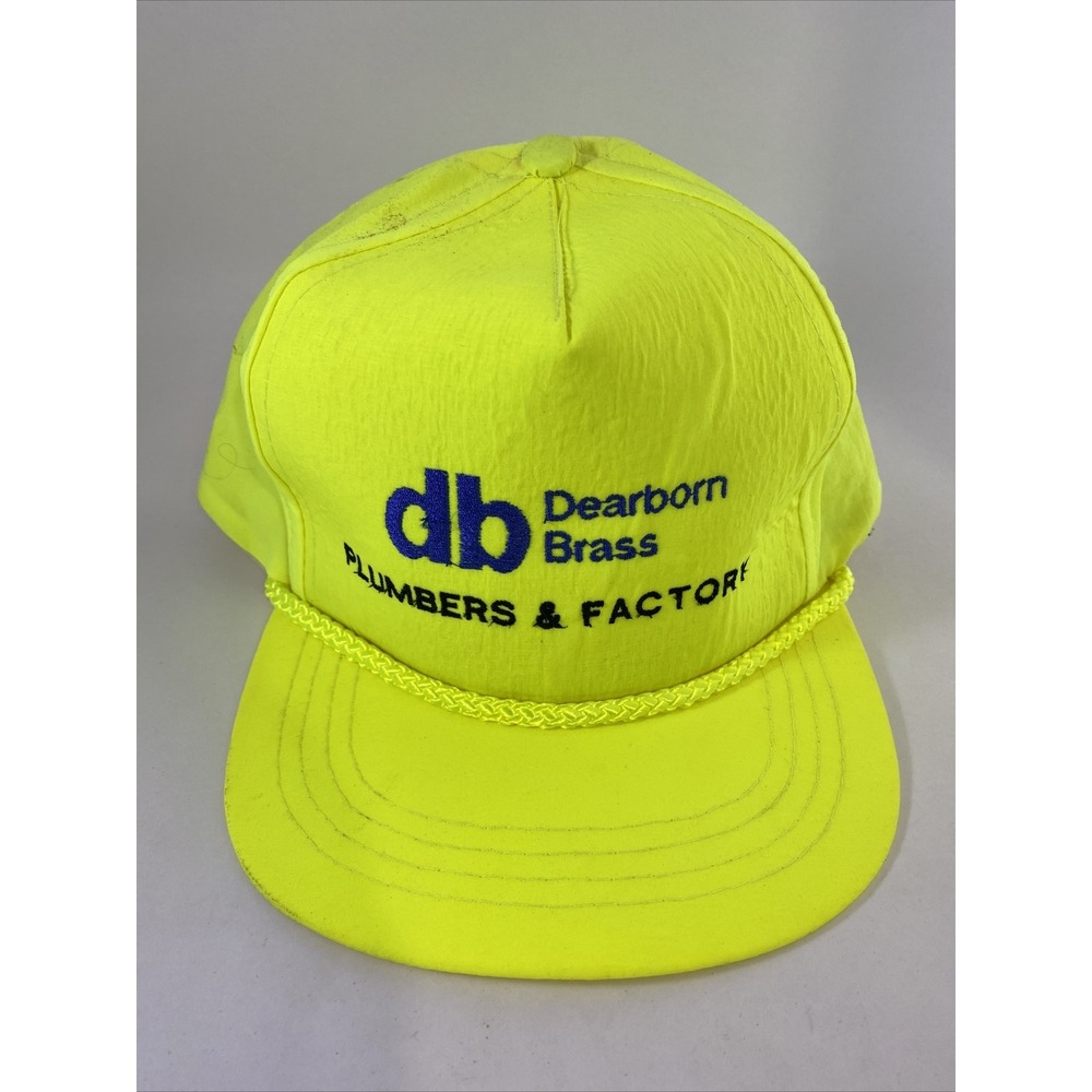 Dearborn Brass Capital Neon Yellow Snapback Hat Cap Braid Vtg